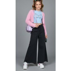 Tractr Grunge Skater 90s Y2k High Waisted Frayed Hem Denim Flare Jeans Girls' 24